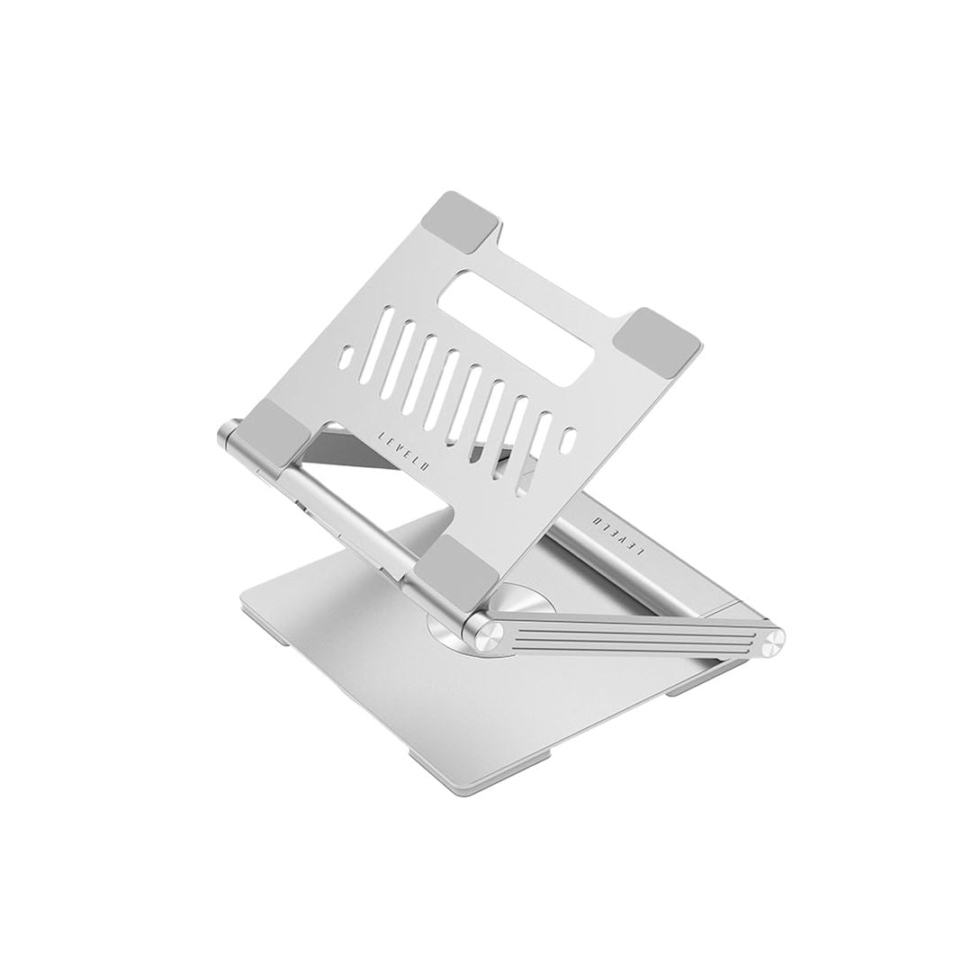 Levelo AeroLink Laptop Stand With Built, In Portable 7 In 1 Hub, Silver