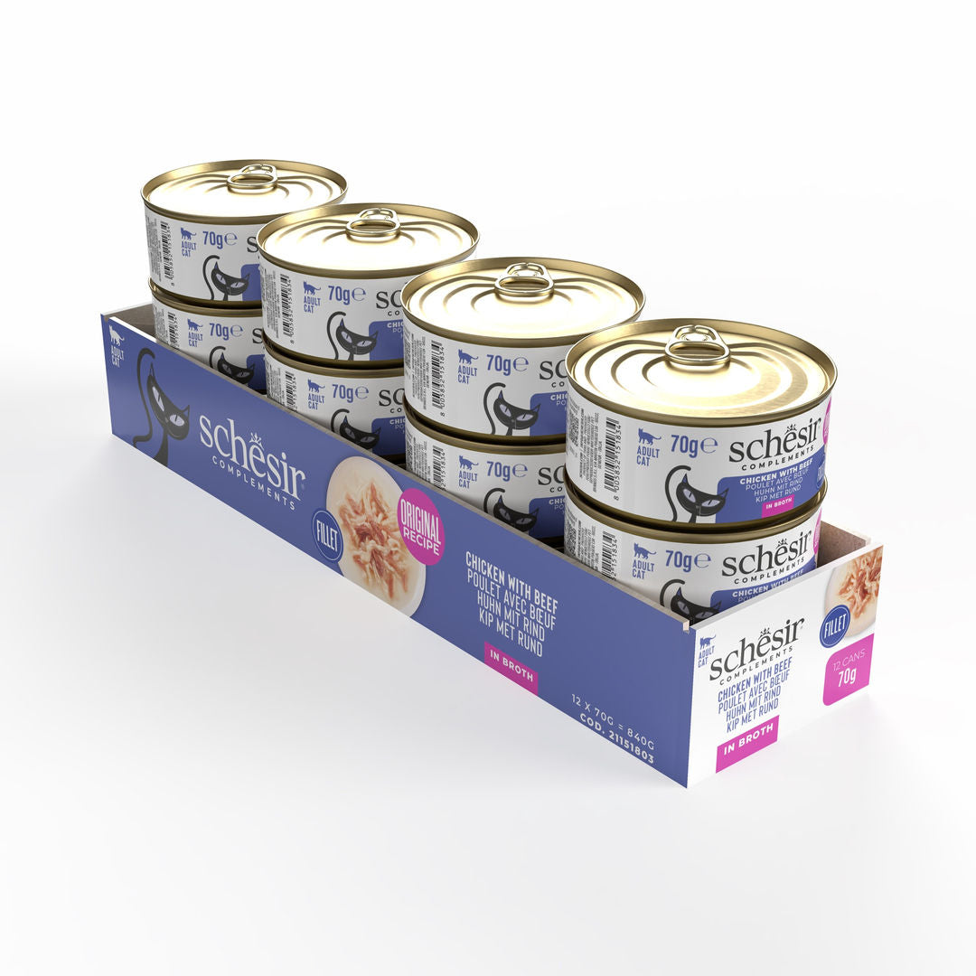 Schesir Complements Cat Wet Food in Broth, Chicken with Beef 70g