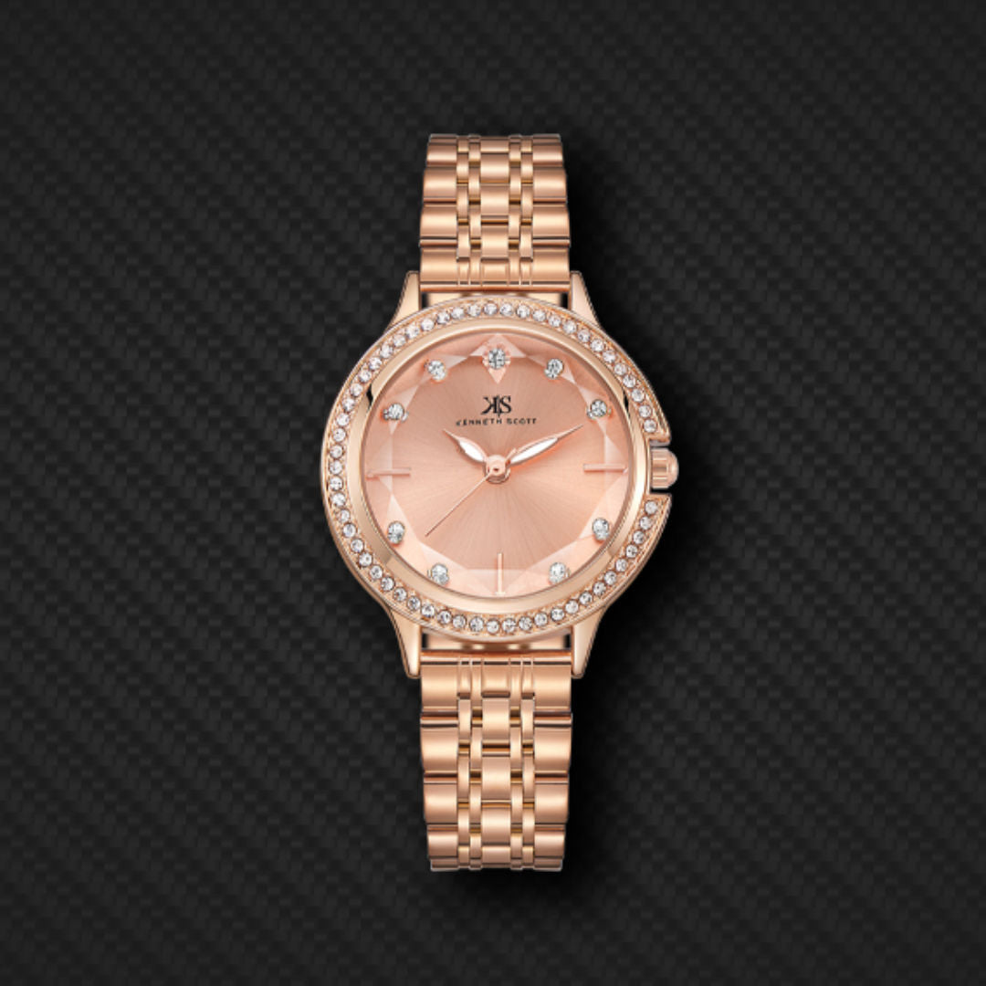 Kenneth Scott Women’s Analog Watch with Rose Gold Dial & Stainless Steel Strap