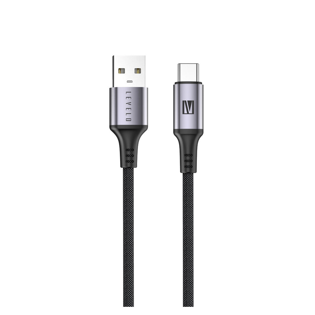 Levelo Otto USB A to C 18W Leather Cable, Black