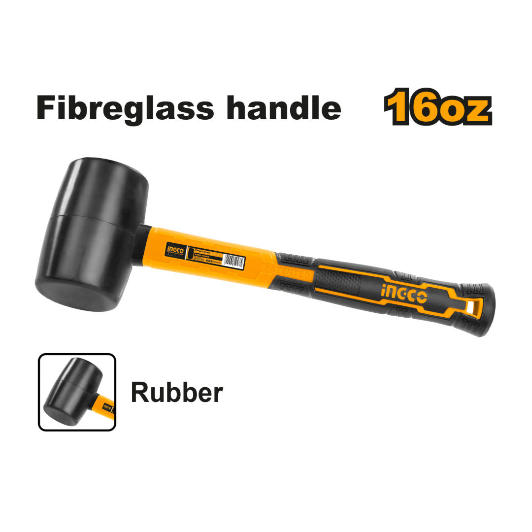 INGCO Soft Rubber Hammer 450 g with fiberglass Handle