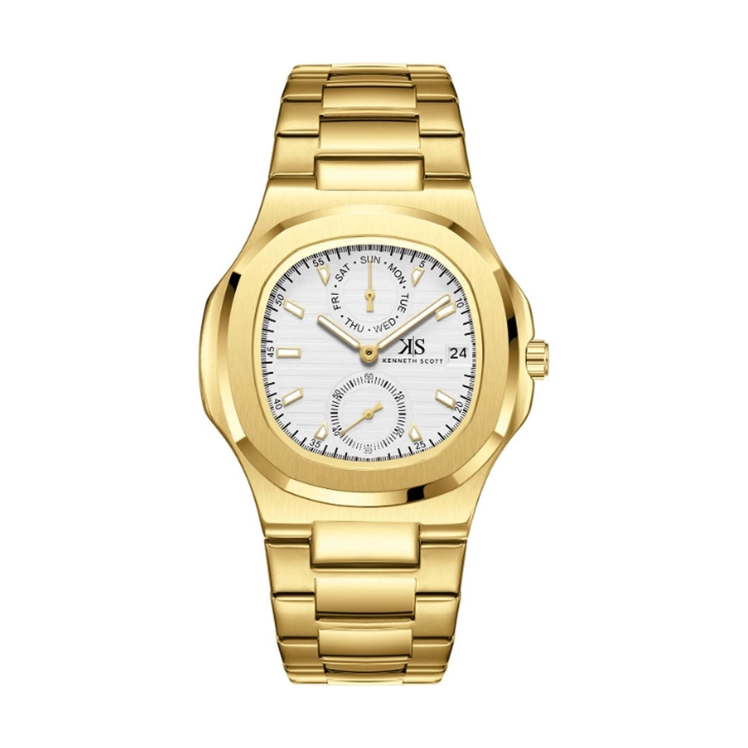 KENNETH SCOTT Men's Analog White Dial Watch, K25002-GBGW Series