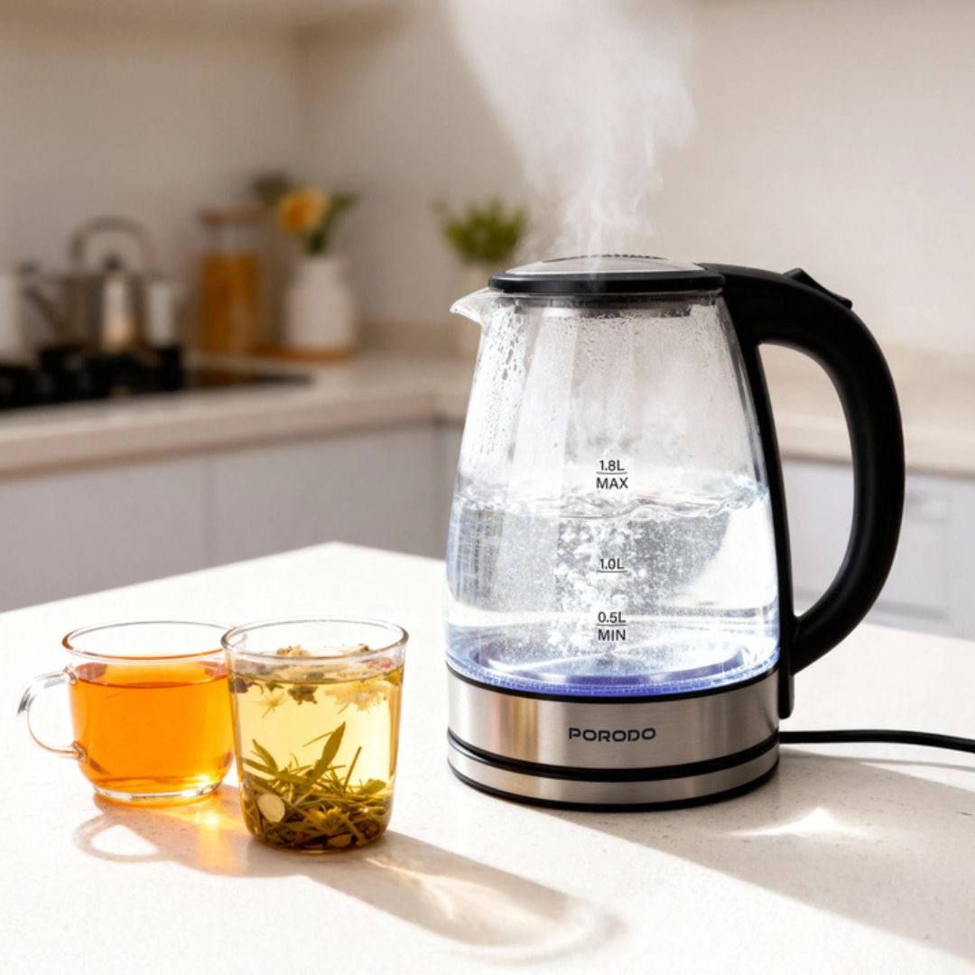 Porodo Lifestyle Pyro T1 Electric Glass Kettle, Clear