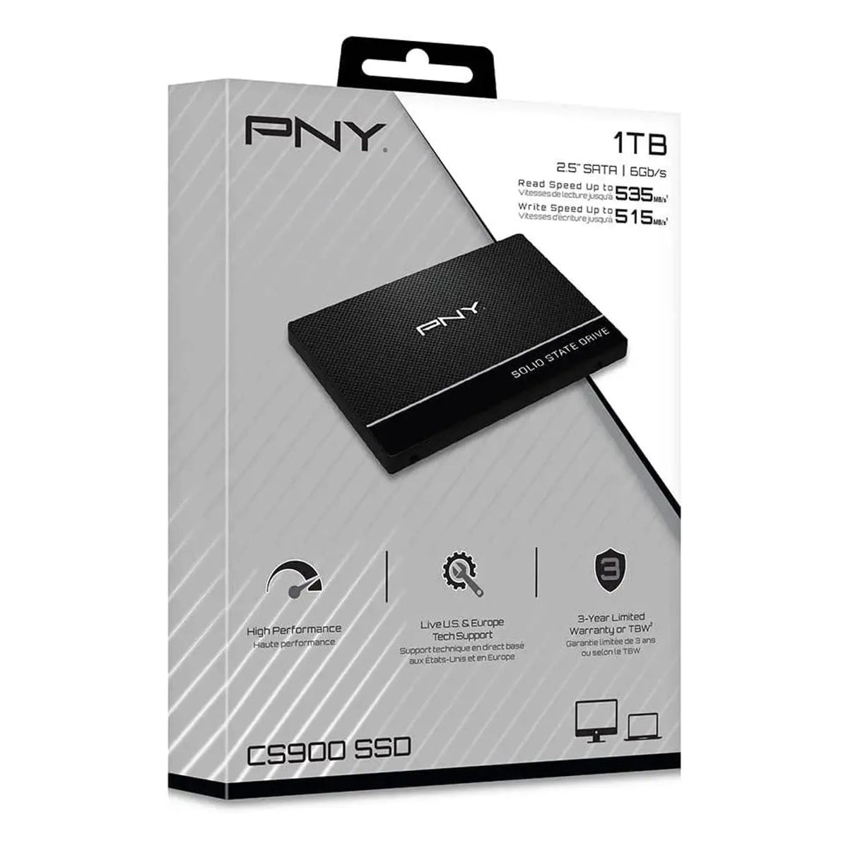 PNY CS900 1TB 2.5-Inch SATA III Internal Solid State Drive, Up to 535MB/s, SSD7CS900-1TB-RB