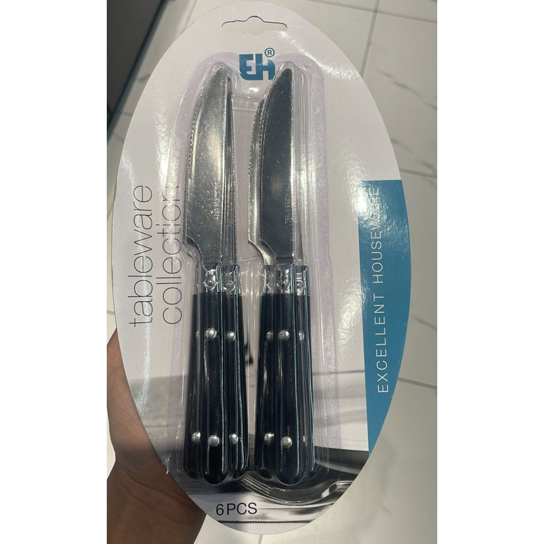 Excellent Houseware 6-Piece Stainless Steel Knife Set with Black PP Handles