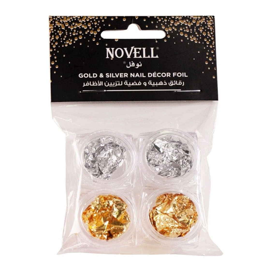 مجموعة رقائق الذهب والفضة لتزيين الأظافر من Novell، 4 قطع، LT01، عبوة من 4 قطع