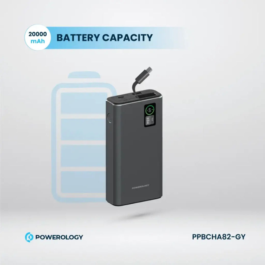 Powerology Aluminum 20000mAh Power Bank, Dark Gray