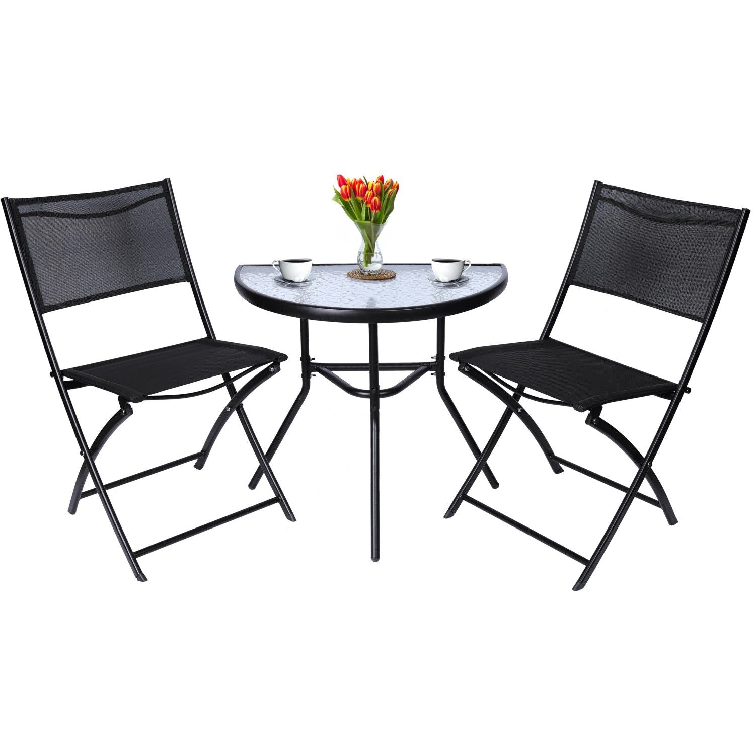 TNC Outdoor Furniture Set - 2 Folding Chairs & Semi‑Circular Table, TC‑22017