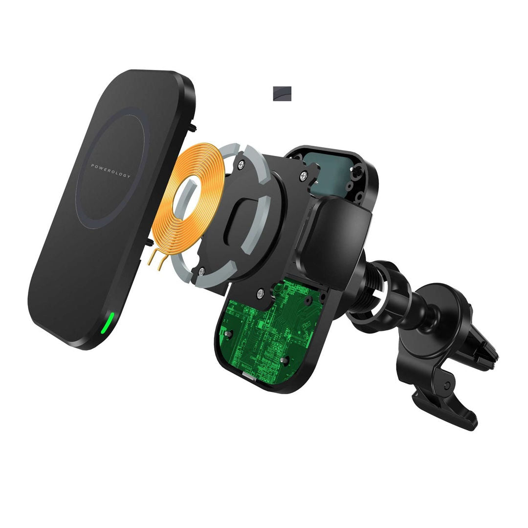 Powerology Fast Wireless Magsafe Mount Holder 15W, Strong Grip, Black
