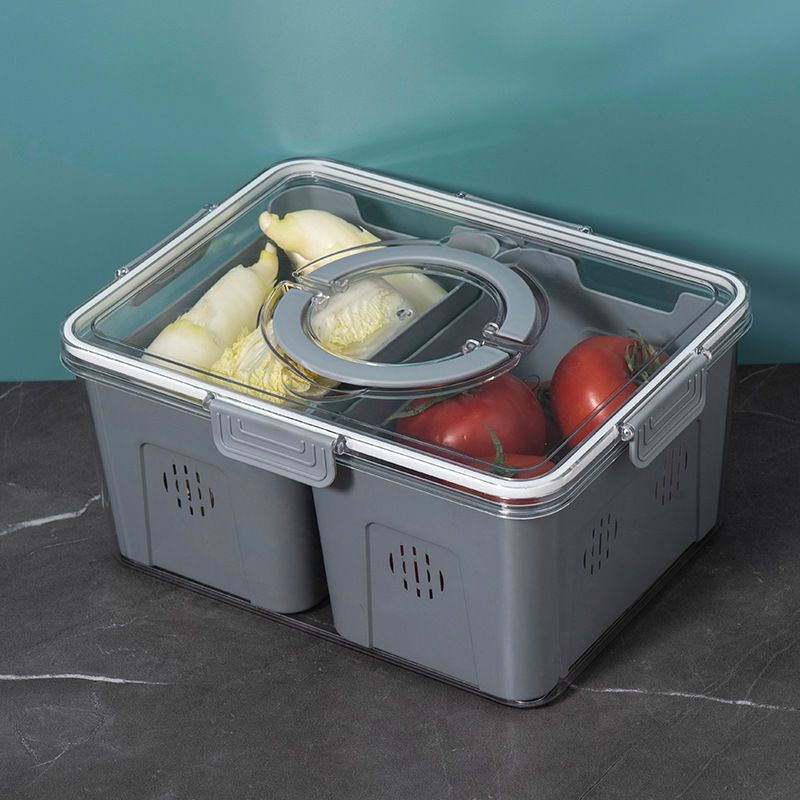 Portable 2-Compartment Fruit & Vegetable Storage Box - Grey