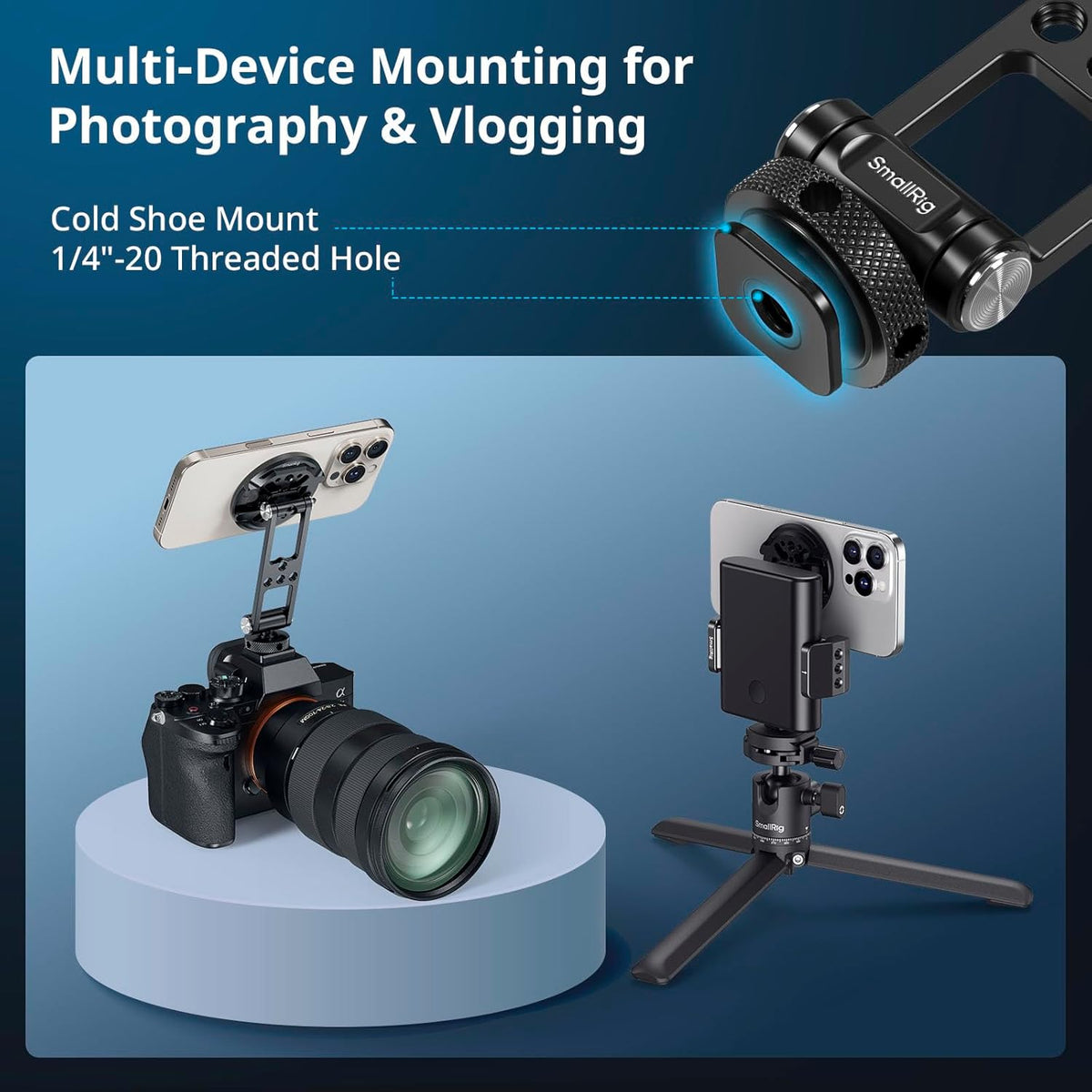 SmallRig Adjustable Smartphone Holder Clamp with Integrated Cold Shoe Mount