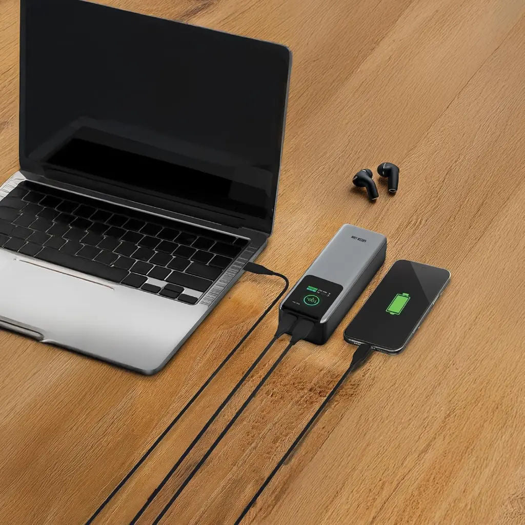 Green Lion Voltura 20000mAh Power Bank PD 100W, USB-C Fast Charging, TFT Display, Grey