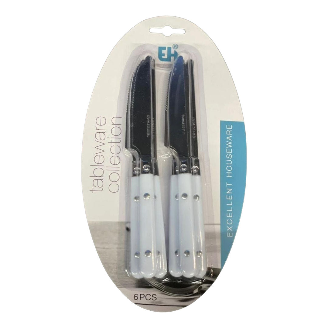 Excellent Houseware 6-Piece Stainless Steel Knife Set with Black PP Handles