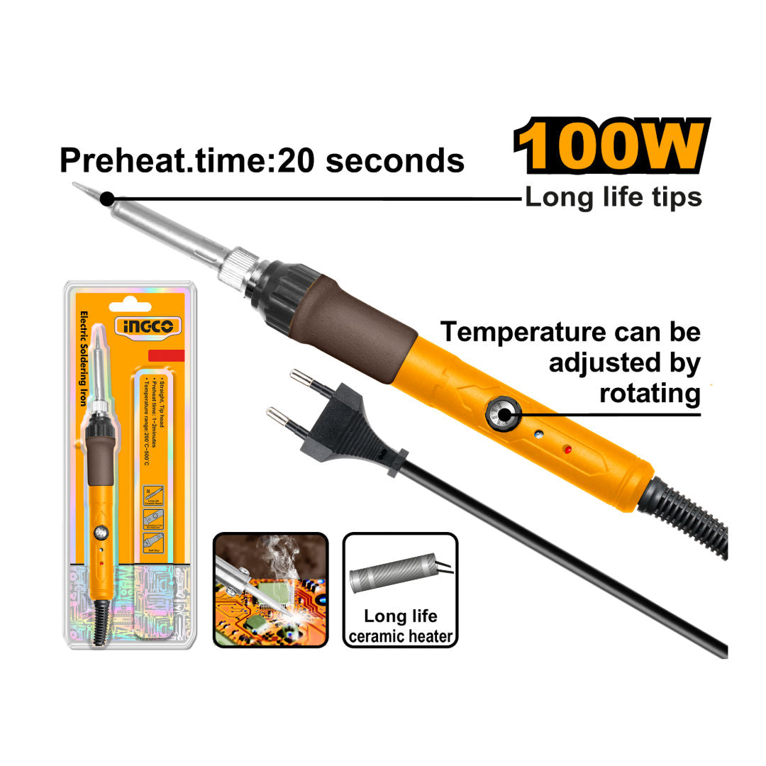INGCO Electric Soldering Iron, Fast Heating with Ceramic Heater & Replaceable Tip