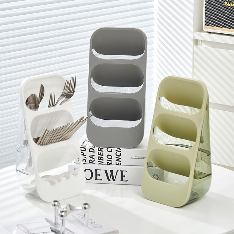 Modern Vertical Cutlery Drainer & Utensil Caddy – 3-Grid Spoon Holder (Grey)