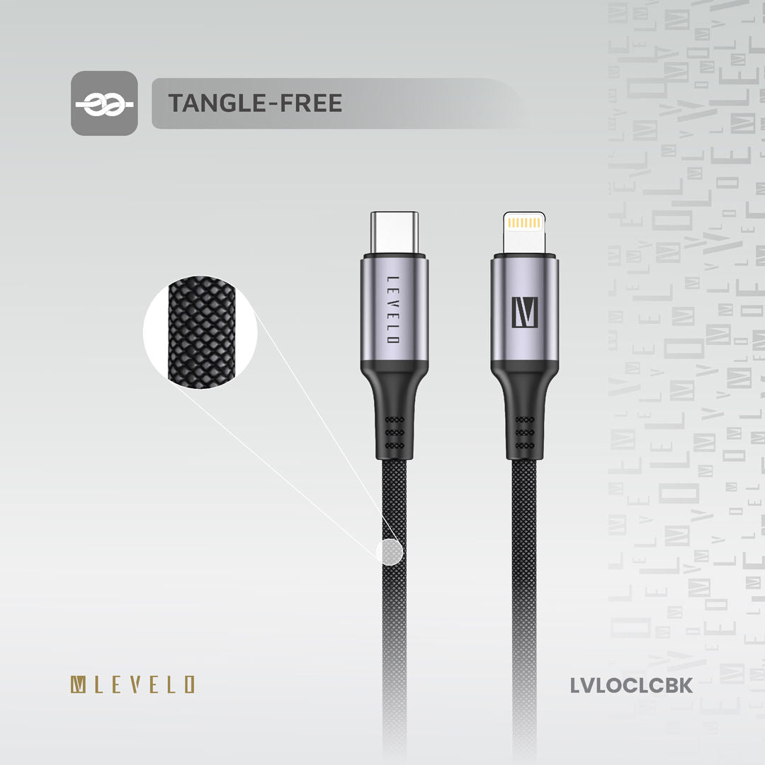 Levelo Otto USB C to Lightning 30W Leather Cable, Black