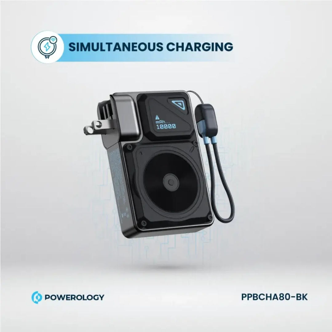 Powerology 10000mAh Wall Charger MagSafe Power Bank, Lightning Input/Output