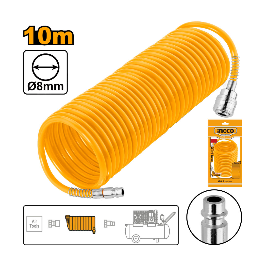 INGCO Air Hose Pu, 10M (8X5Mm) With European Connector, Durable And Flexible
