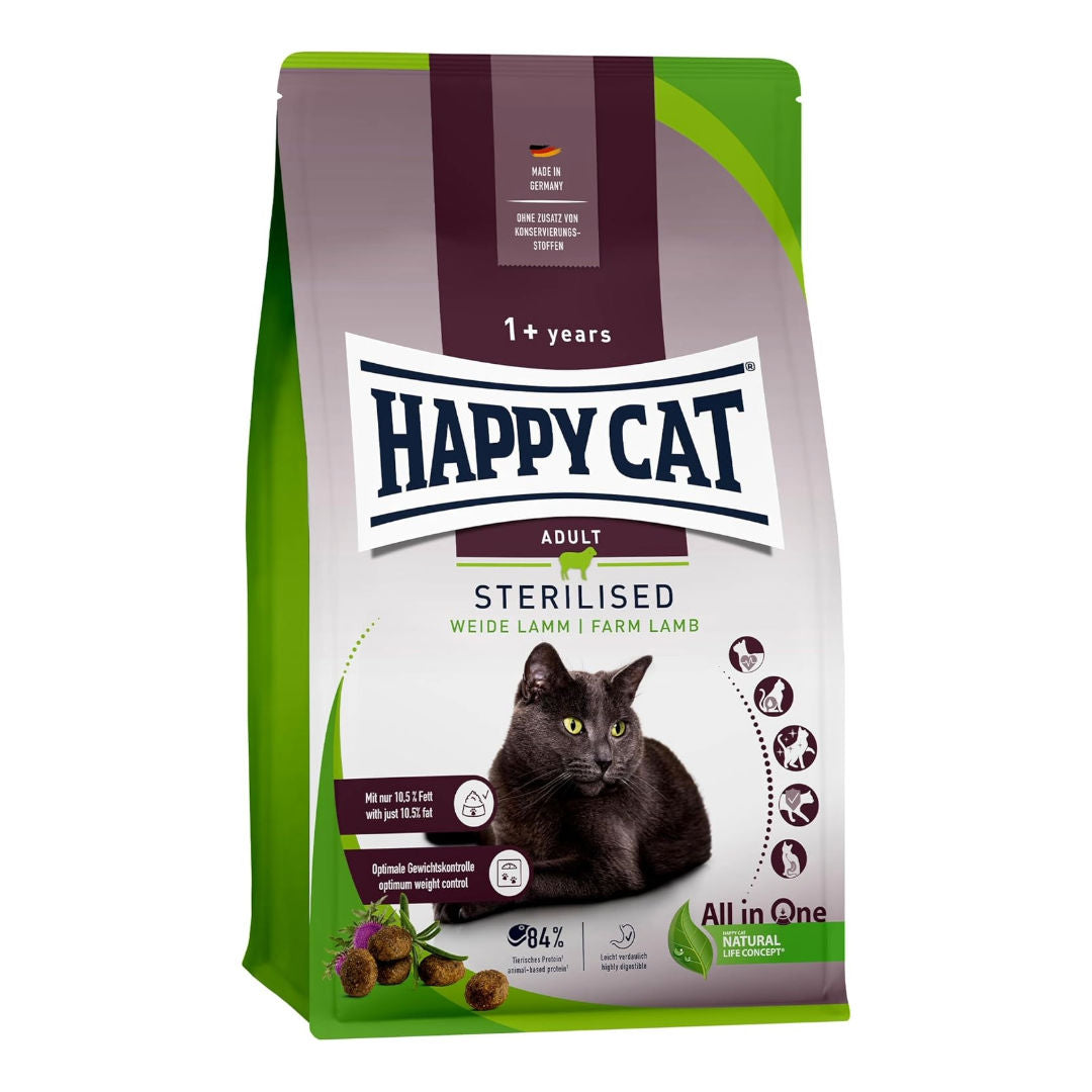 Happy Cat Sterilised Adult Willow Lamb Dry Cat Food For Cats, 1+ Year Old