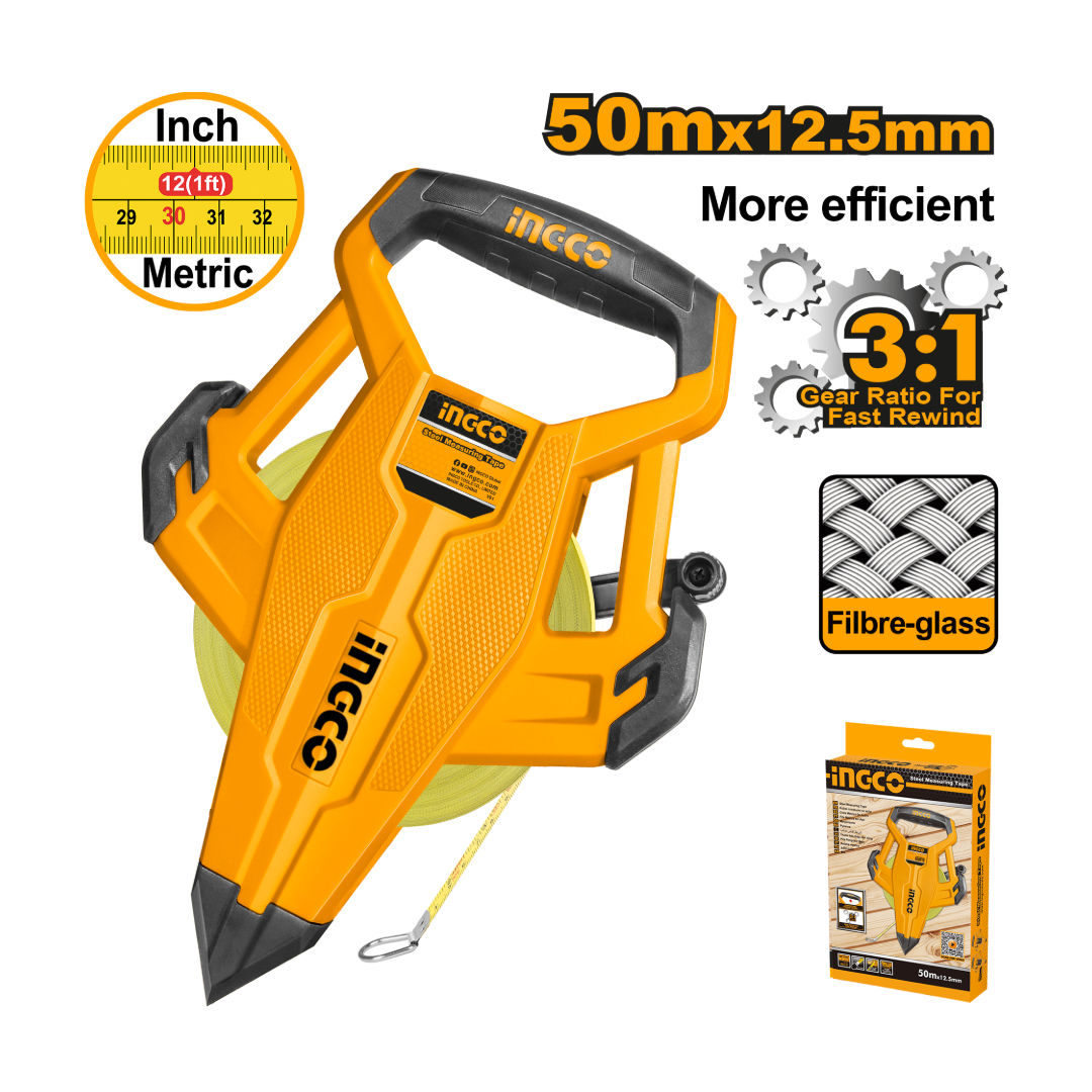 INGCO Fibreglass Measuring Tape, 50m x 12.5mm