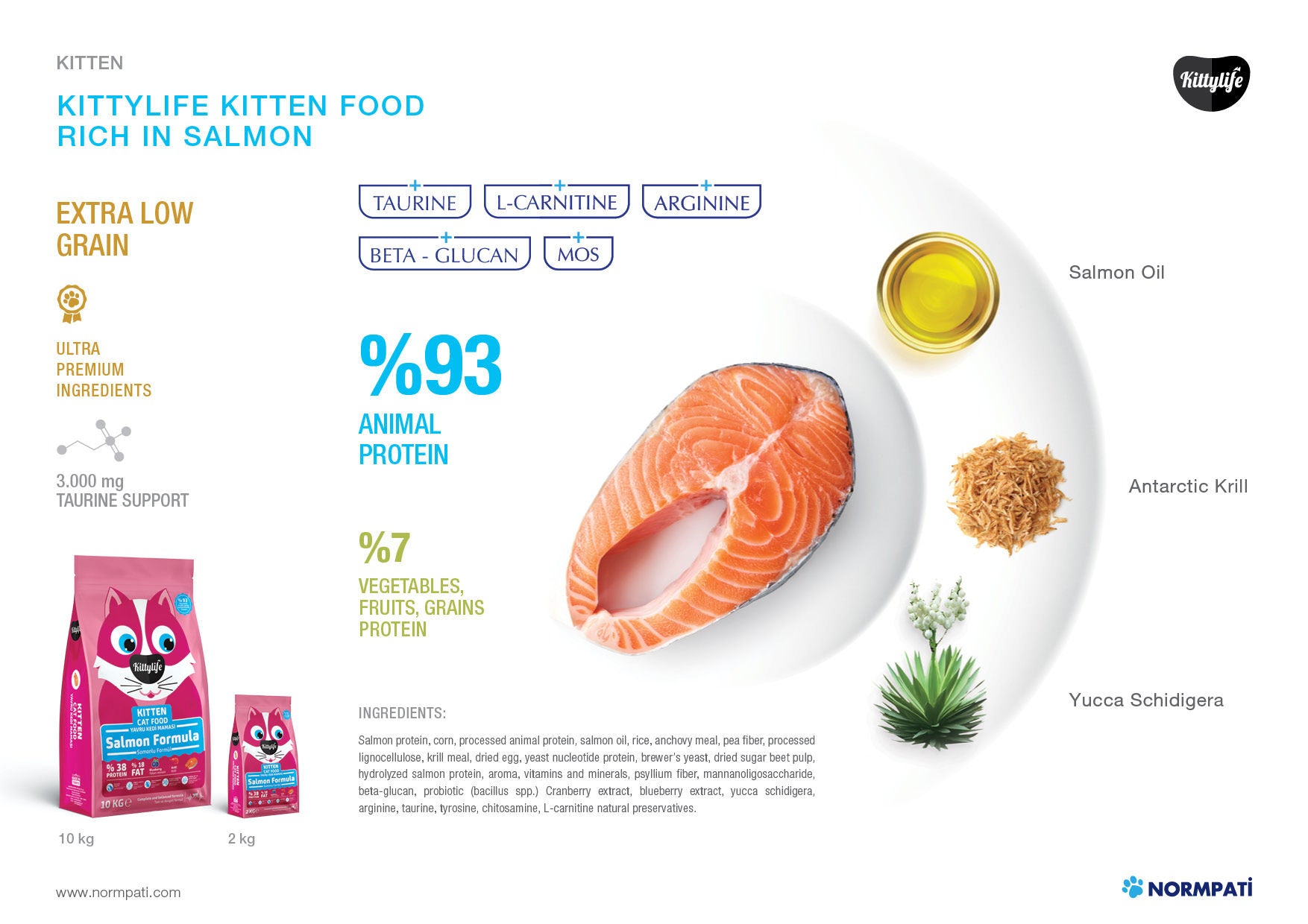 KittyLife Premium Kitten Dry Cat Food with Salmon, 93% Animal Protein for Healthy Growth, Strong Immunity & Shiny Coat