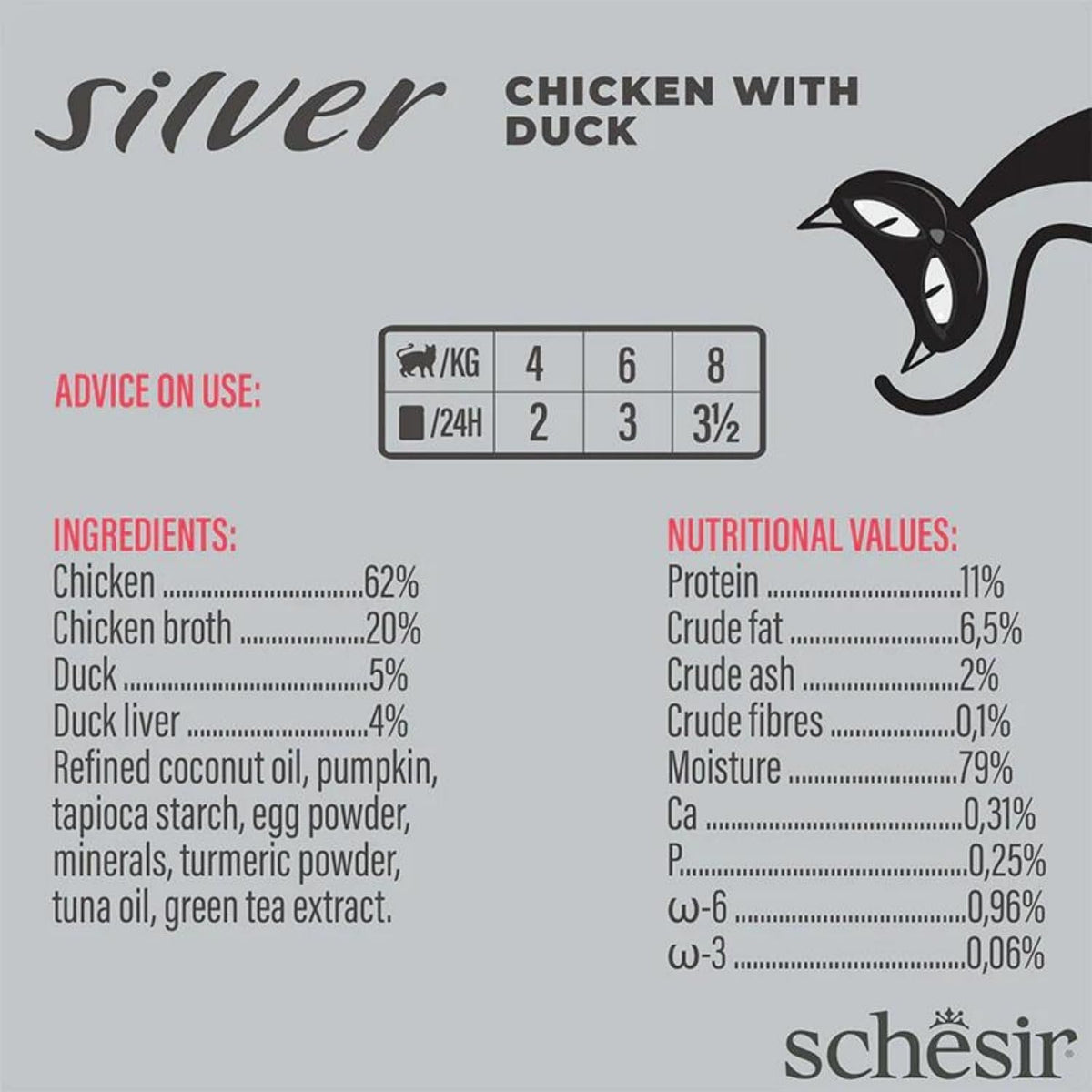 Schesir Silver Mousse & Fillets For Senior Cat Chicken with Duck Wet Food, 70gm