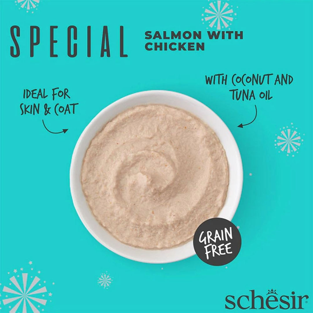 Schesir Special Mousse Skin & Coat Salmon with Chicken Adult Cat Wet Food, 70gm