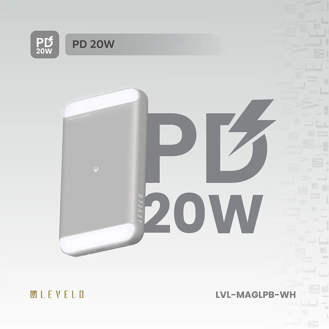 Levelo MagLight Portable Power Bank 8000mAh, Rear & Selfie Fill Light
