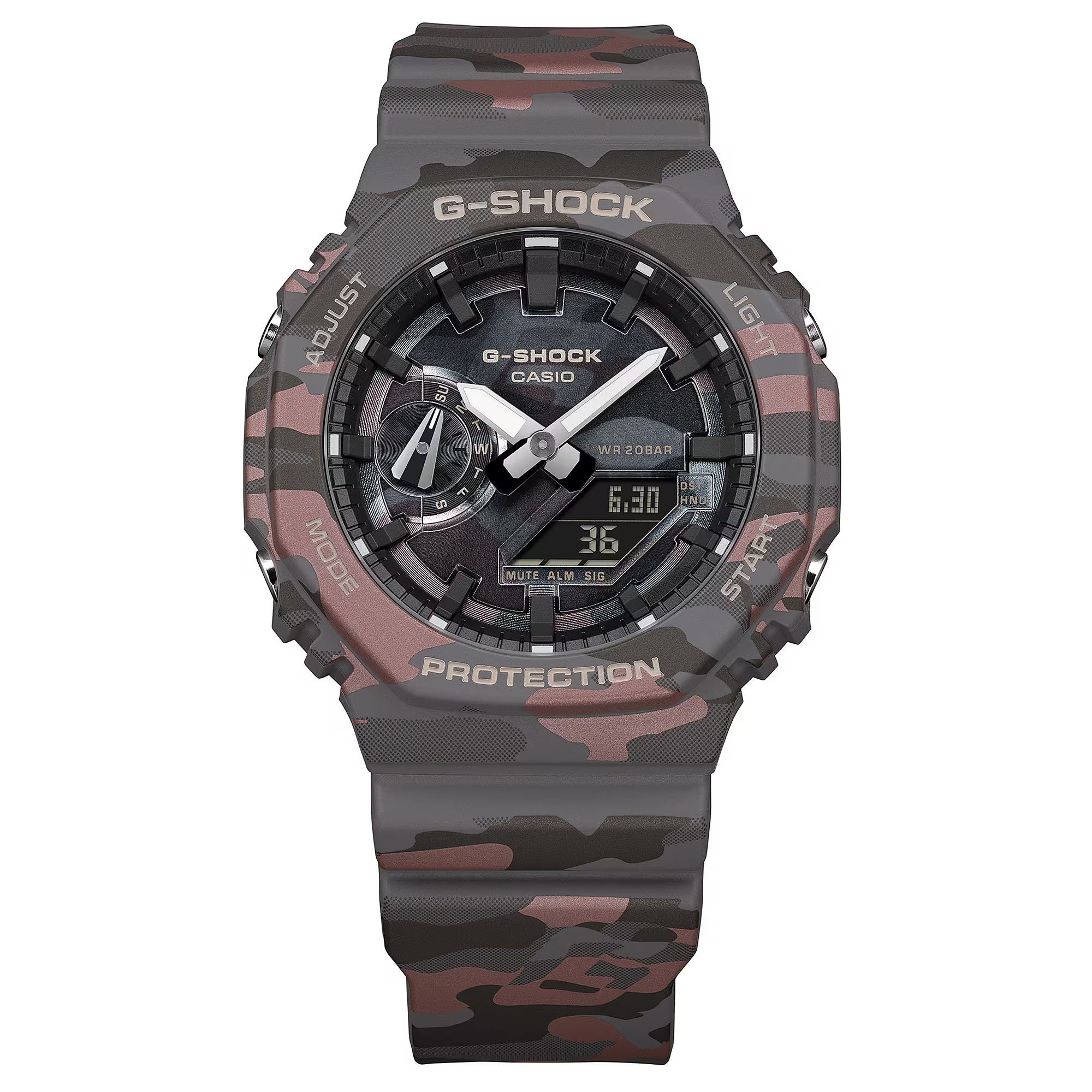 Casio G-SHOCK Analog-Digital 2100 Series GA-2100CMD-8ADR, Camouflage Dial Bio-Based Resin Shock Resistant Watch