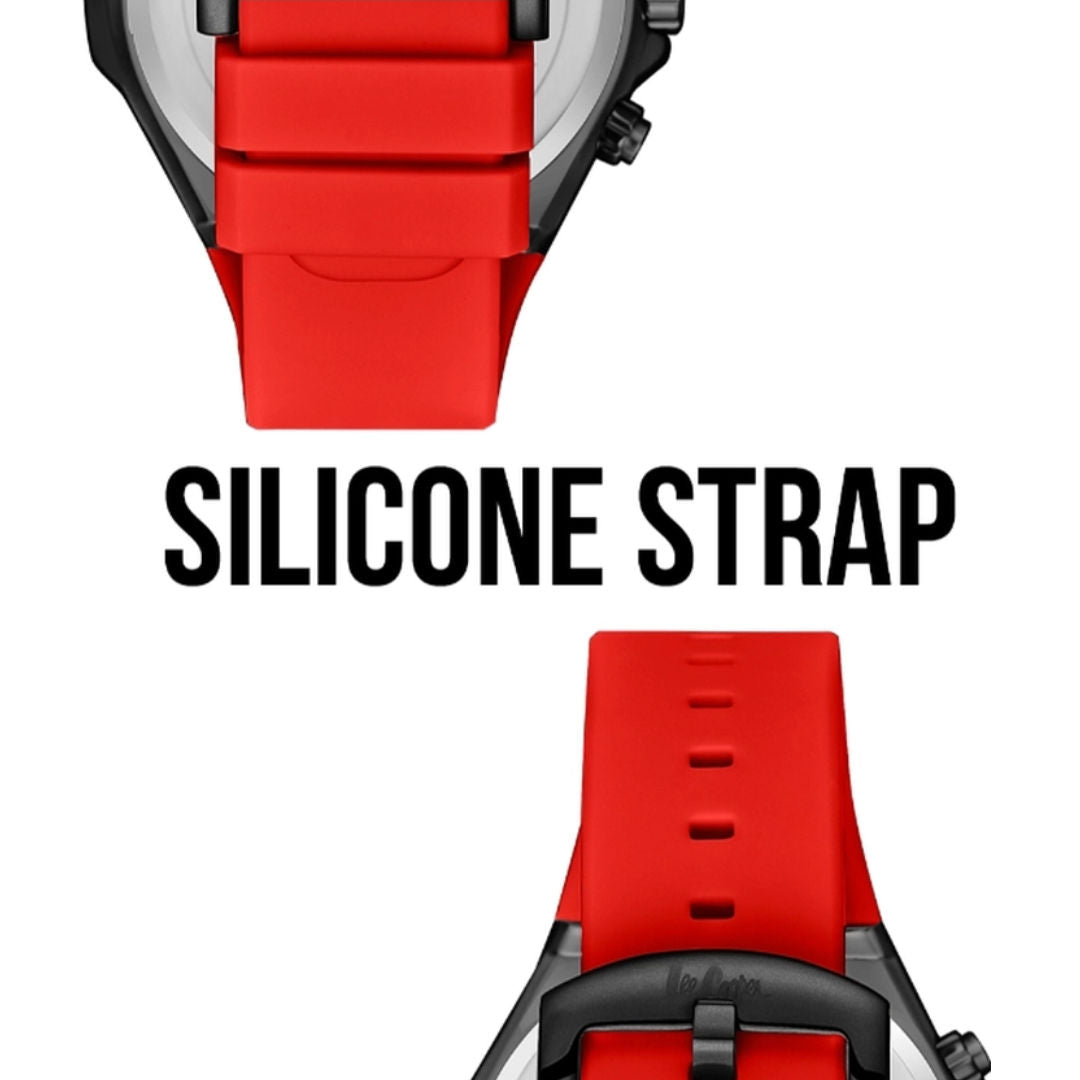 Lee Cooper Men's Multi Function Red Silicon Strap Watch, LC08003.658