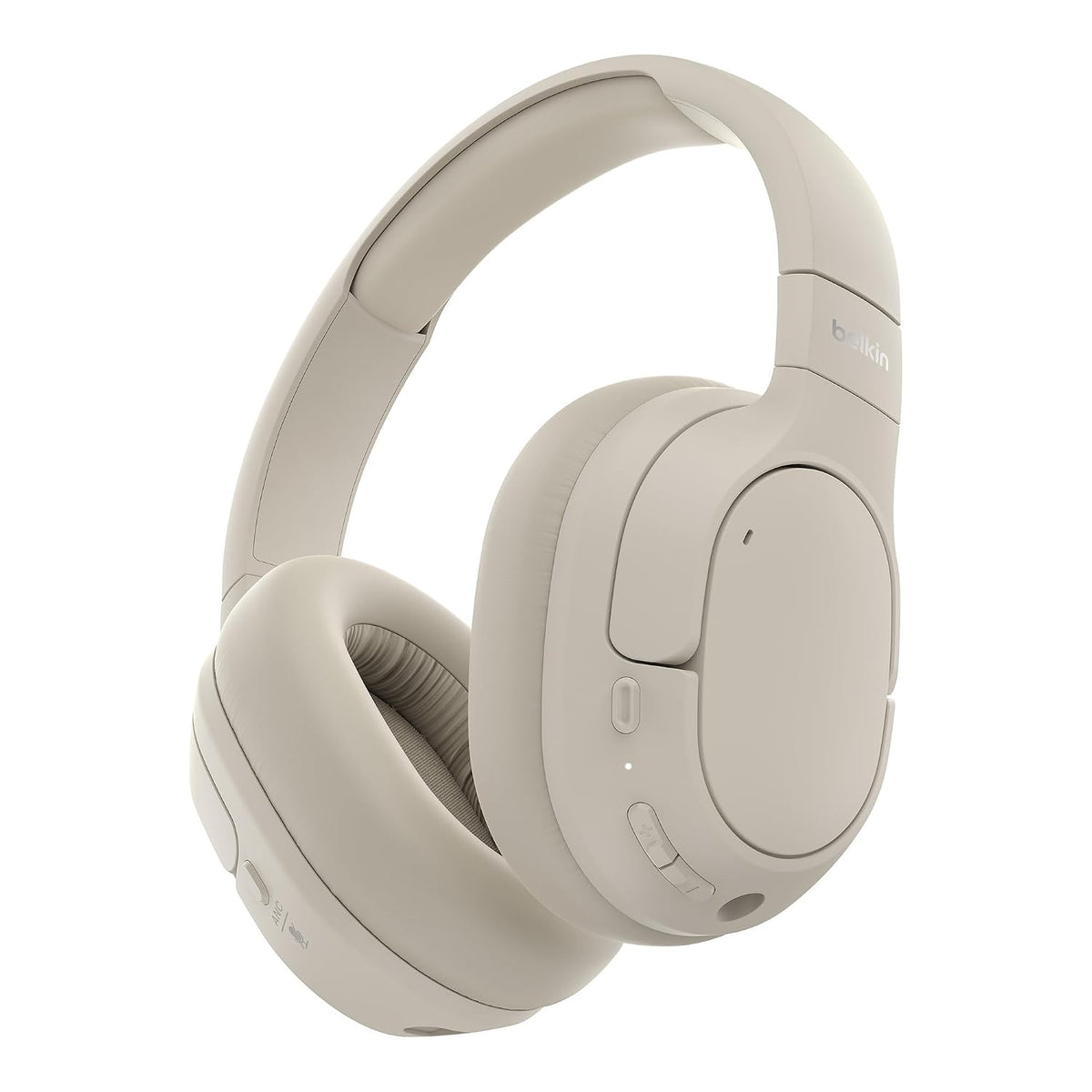 Belkin SoundForm Isolate Noise-Cancelling Wireless Headphones, over ear headphones with mic, Bluetooth headphones with 60H playtime, Sand