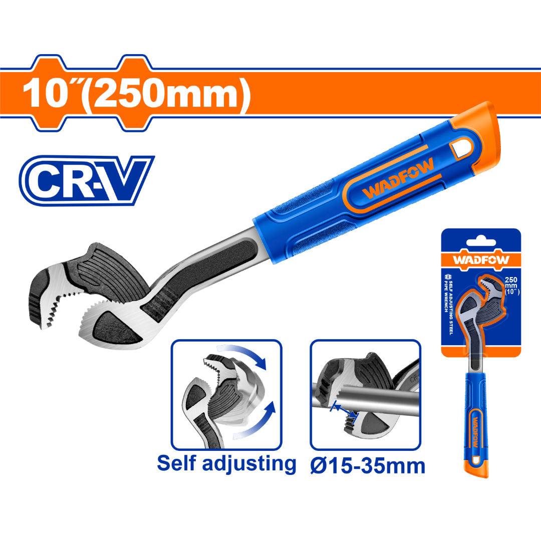 WADFOW Self Adjusting Pipe Wrench, Cr-V