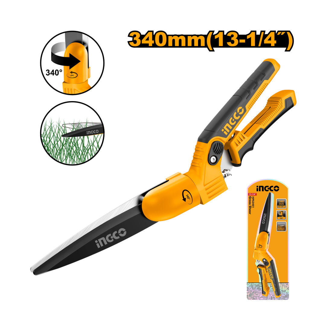 INGCO GrINGCO Grass Shear 340 °, 180 mm Blade, Non-Stick Coating, TPR Handle