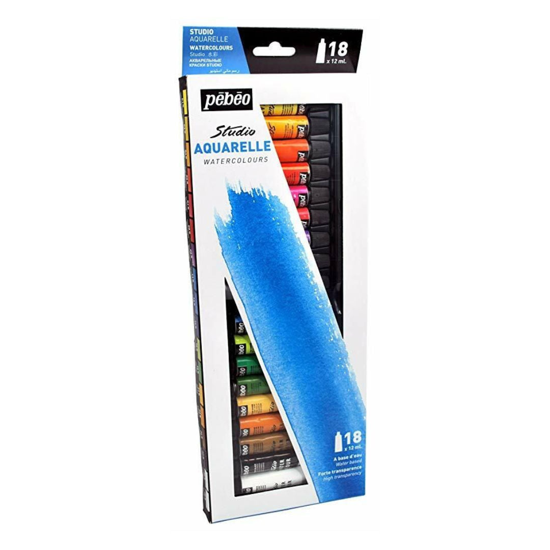 Pebeo Fine Watercolour Paint Set, 18×12 ml Tubes, 668910