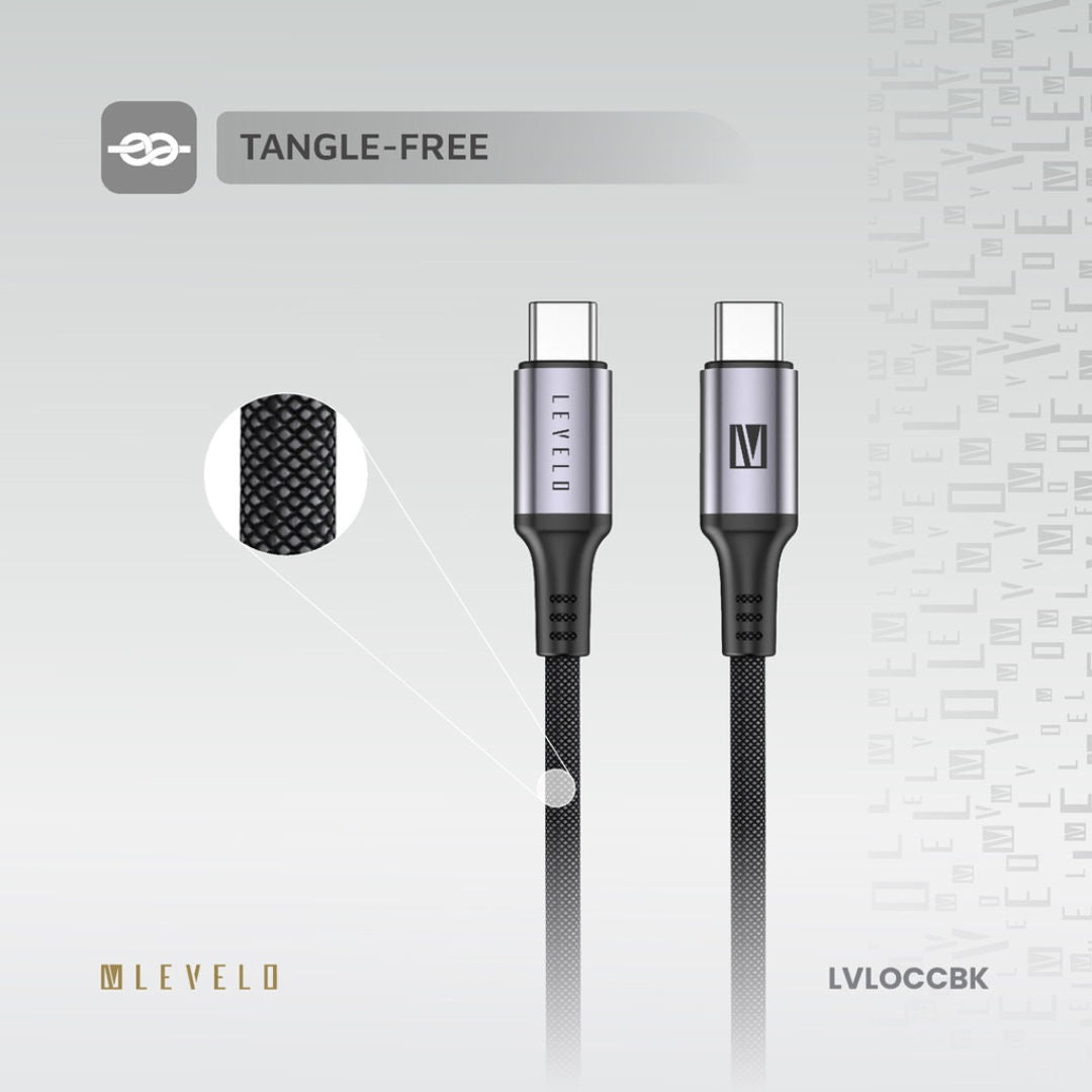 Levelo Otto USB C to C 60W Leather Cable, Black