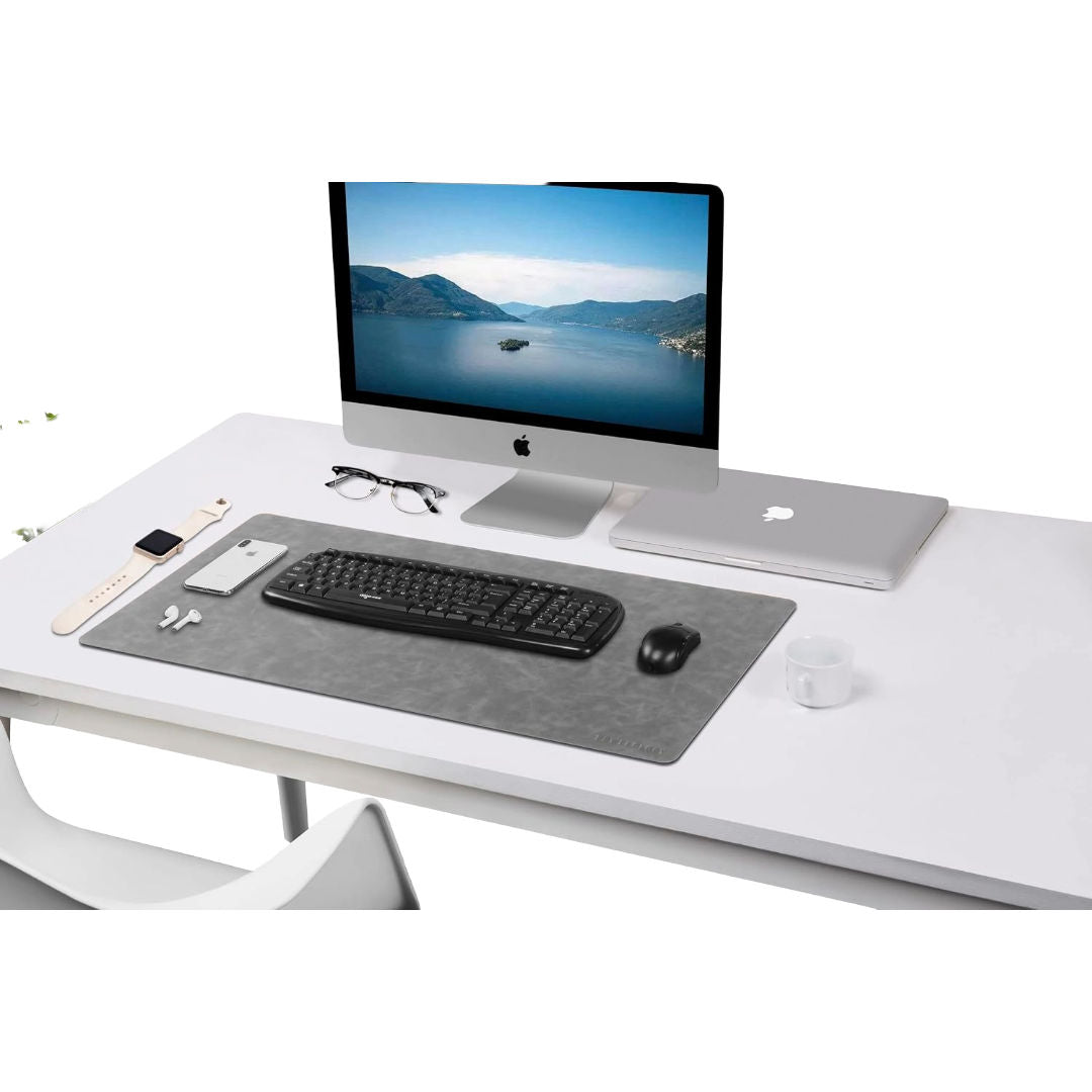 Powerology Vegan Leather Desk Pad, Desk Mat For Office & Home, Textured Gray