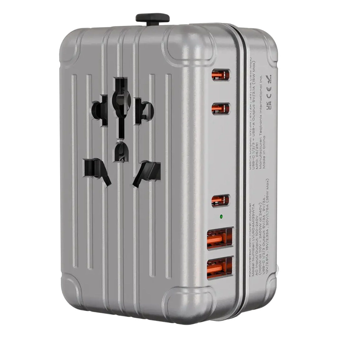 Levelo Roamiversal 2400W Luggage Design Travel Adapter, Aluminum Silver