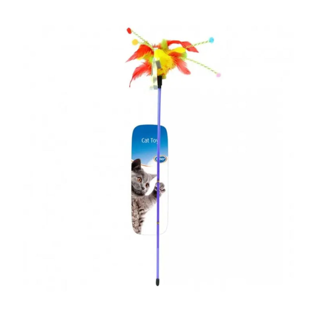 Duvo+ Assortment Cat Playing Rod With Feathers, Mixed Colors, 62x3x1.5cm