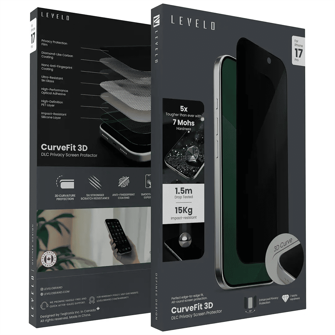 Levelo CurveFit 3D DLC Screen Protector for iPhone For iPhone 17 Series, 5X Stronger Scratch Resistance