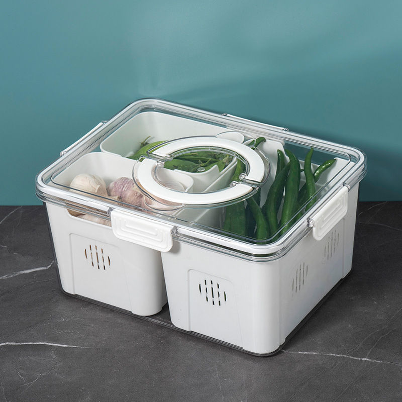 Portable 3-Compartment Fruit & Vegetable Storage Box - Grey