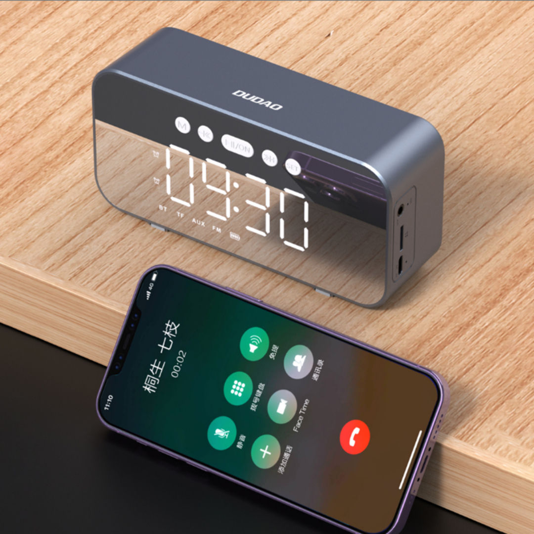 DUDAO Y17 Wireless Bluetooth Digital Clock Speaker, Silver