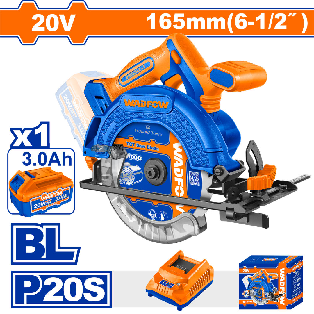 منشار دائري لاسلكي بدون فرشات WADFOW 20V، 165 مم، 5200