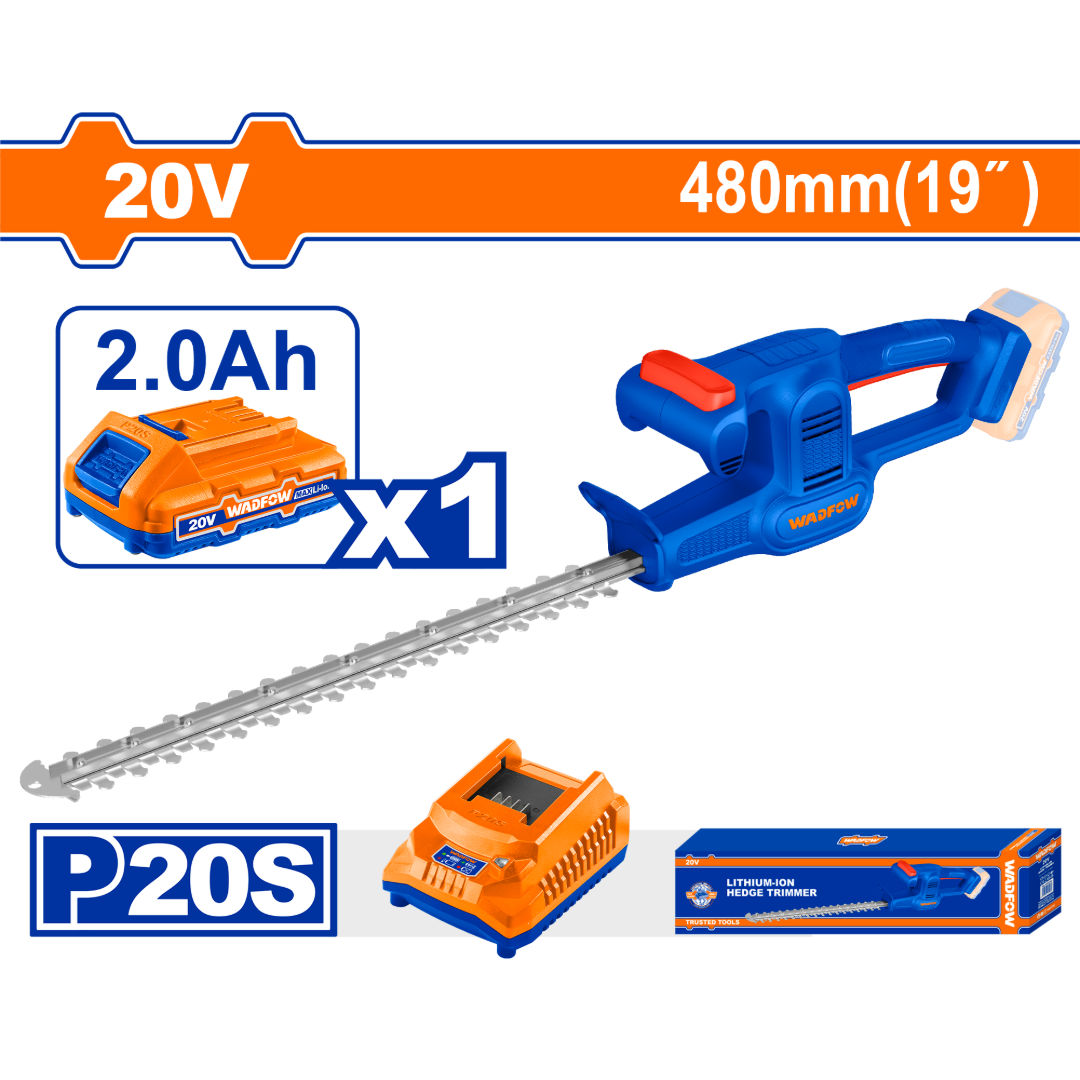 WADFOW Cordless Hedge Trimmer 20V, 480 mm Laser-Cut Blade, 2400 SPM