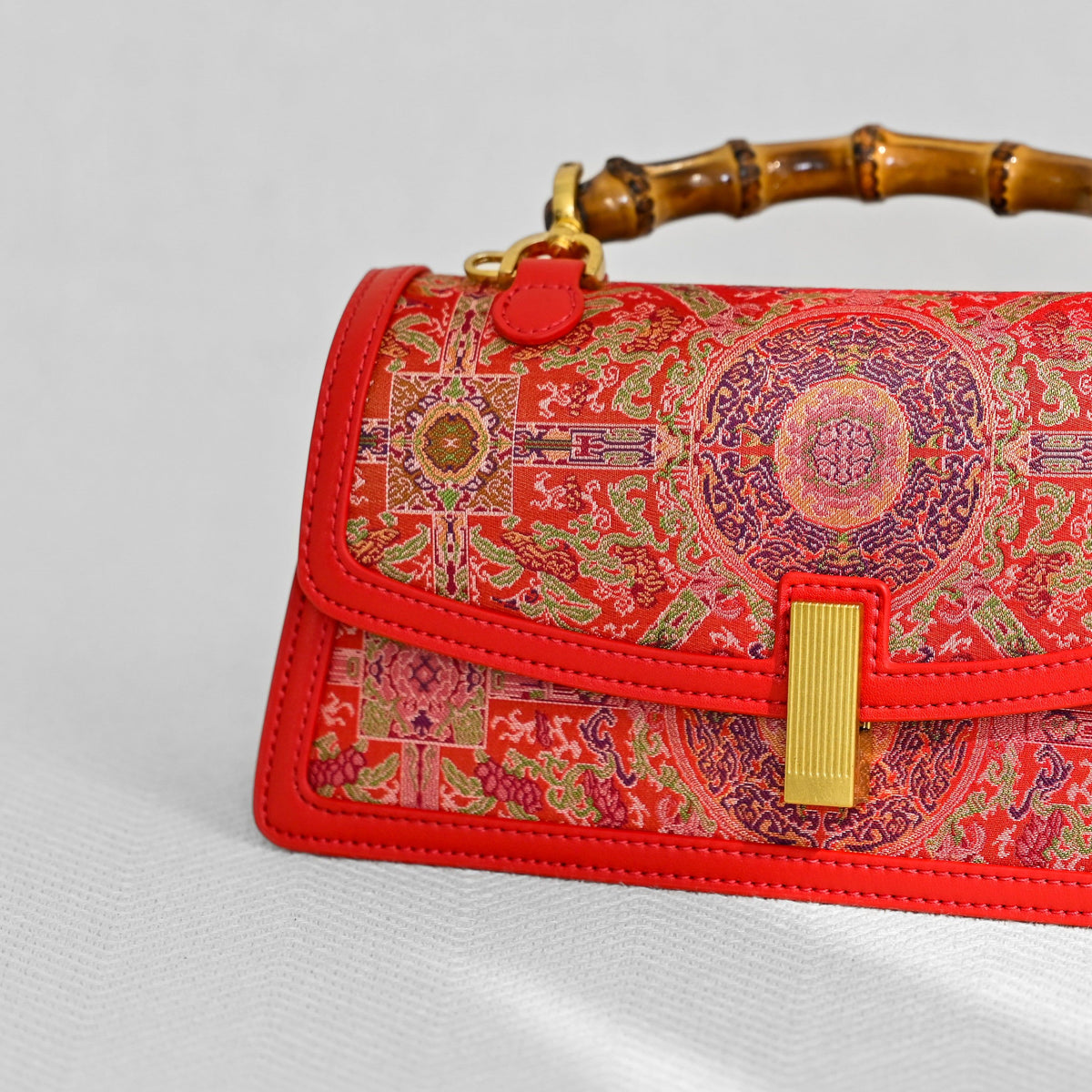 Jamila Designer Bamboo Embroidery Hand Bag, Red