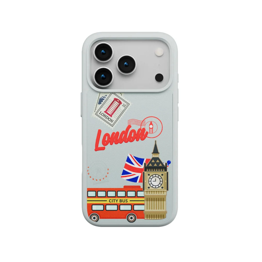 Levelo Vallo PU Leather Case for iPhone 17 Pro/Pro Max With London Embroidery Design