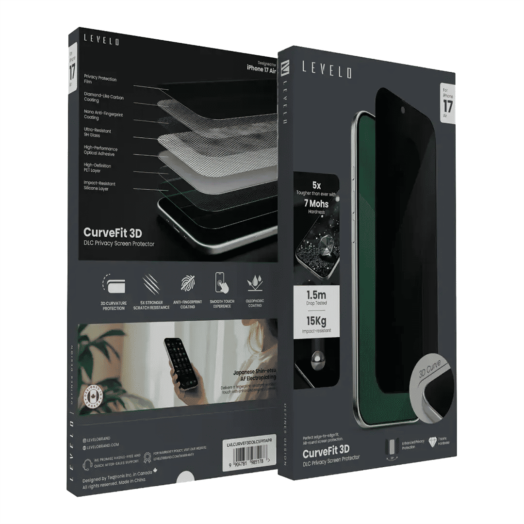 Levelo CurveFit 3D DLC Screen Protector for iPhone For iPhone 17 Series, 5X Stronger Scratch Resistance