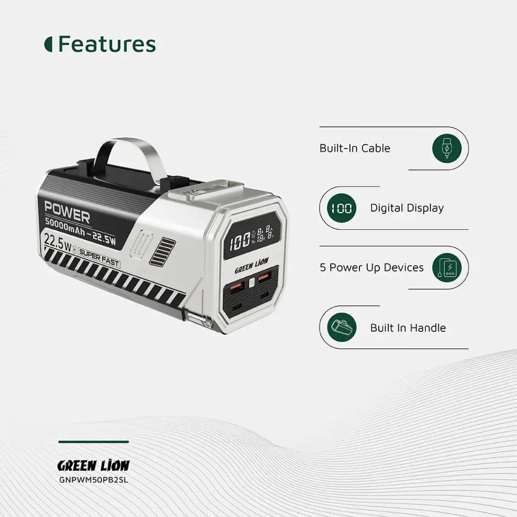 Green Lion 50000mAh Power Bank 22.5W, Silver