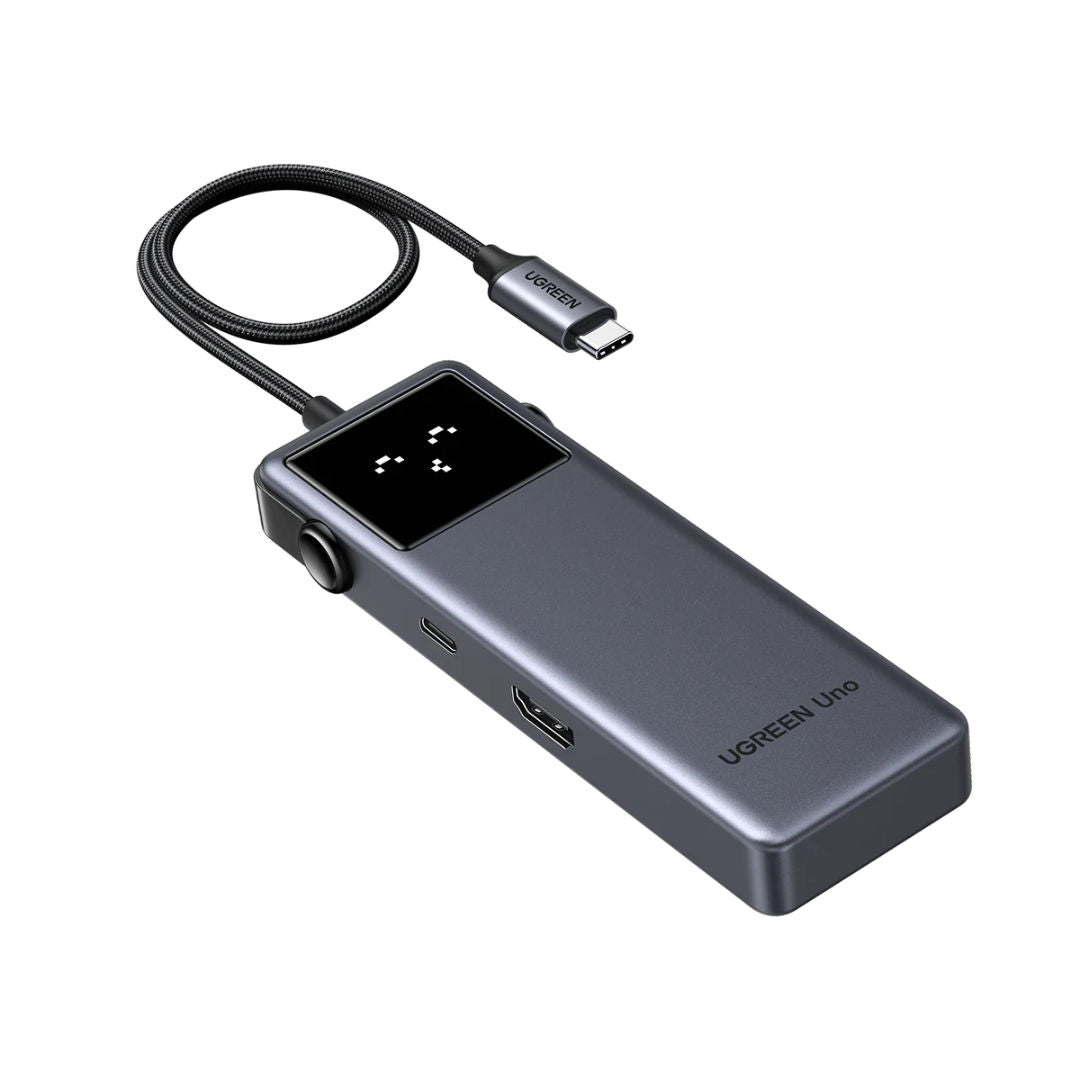 محول UGREEN Uno 6 في 1 USB-C مزود بمدخل HDMI بدقة 4K، ومنفذين USB-A 3.2، ومنفذين USB-C 3.2، ووظيفة تزويد الطاقة بقدرة 100 واط