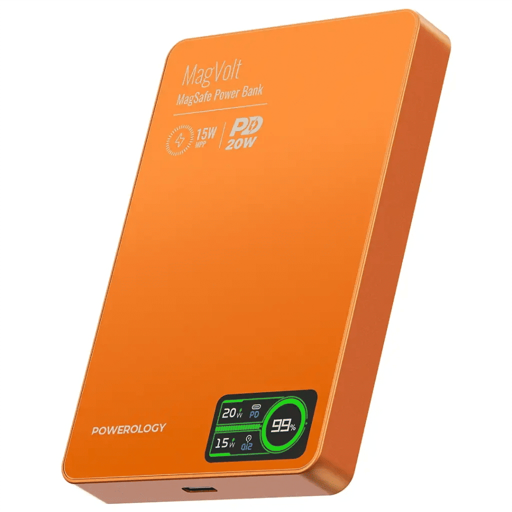 Powerology Nirvano 5-In-1 Power Travel Kit with 10000mAh MagSafe Power Bank, Black/Orange