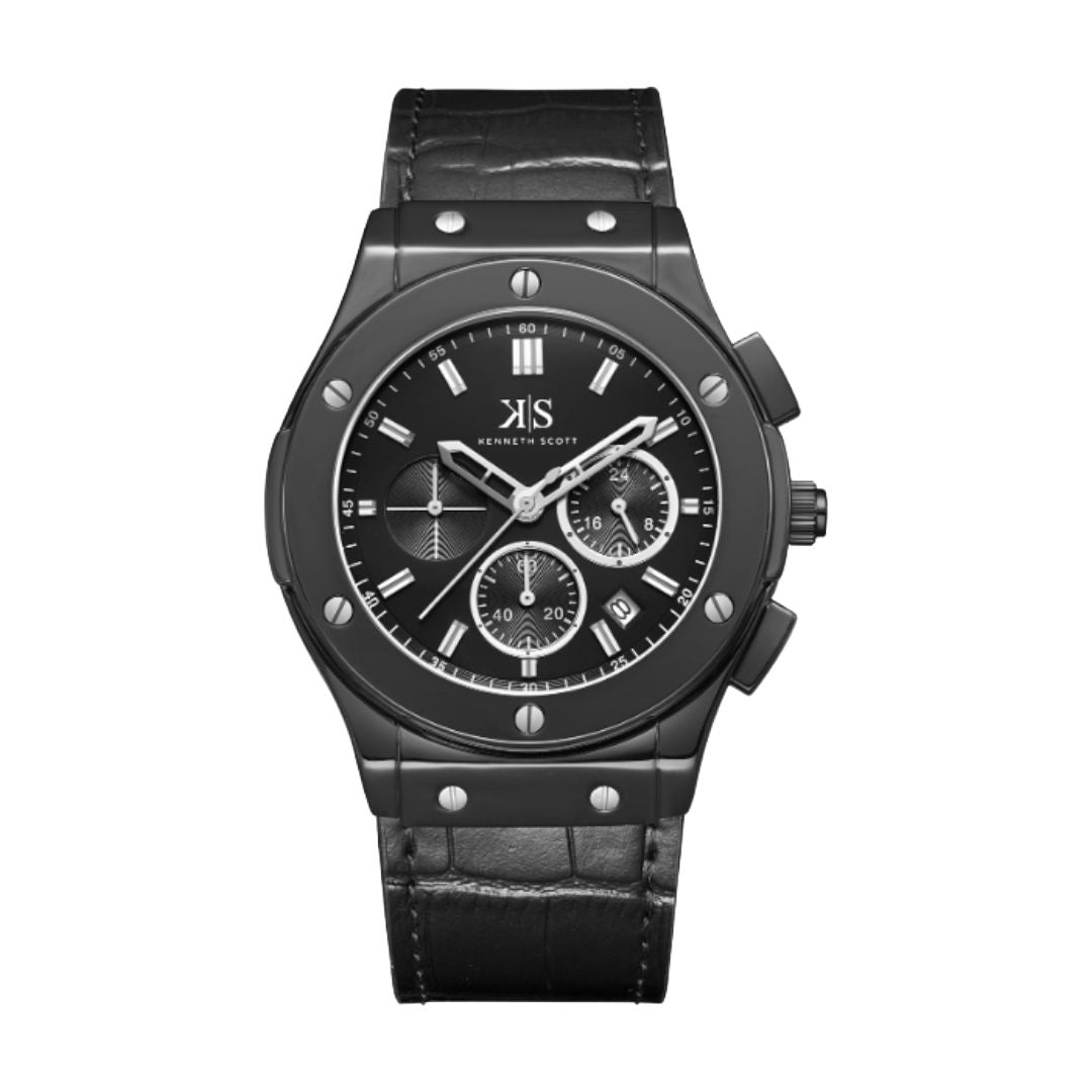 Kenneth Scott Men’s Multi-Function Quartz Watch with Leather Strap, K24115 Series